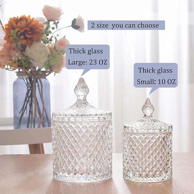 2 Pack Qtip Holder Thick Glass Apothecary Jars with Lid for Bathroom Decor Storage Organizer for Cotton Swabs, Balls, Pads, Floss Picks, Candy, Jewelry, Clear-NeatNest