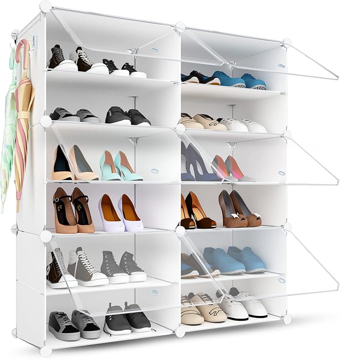 Shoe Rack Organizer, 24 Pair Shoe Storage Cabinet with Door Expandable Plastic Shoe Shelves for Closet,Entryway,Hallway,Bedroom,6 Tier-NeatNest