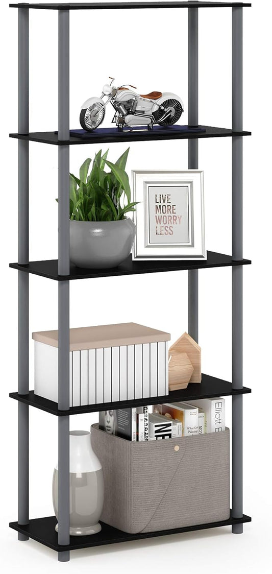 Furinno Turn-N-Tube 5-Tier Multipurpose Shelf / Display Rack / Storage Shelf / Bookshelf, Round Tubes, Black/Grey-NeatNest