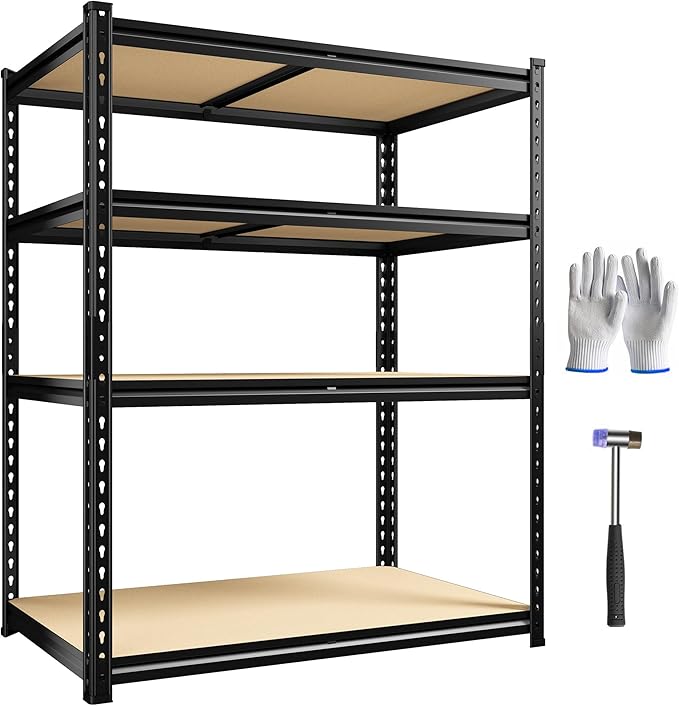 40" W Garage Shelving, 4 Tier Storage Shelves Load 2000 lbs, Adjustable Garage Shelves, Metal Shelving Unit for Warehouse, Basement, Pantry, 40" Wx 16" D x 60" H, Black-NeatNest