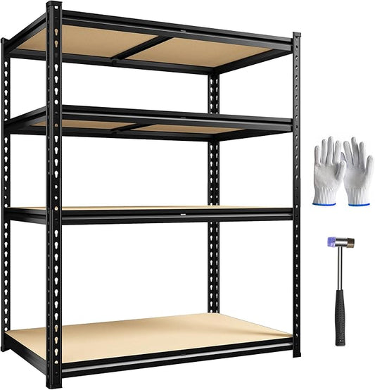 40" W Garage Shelving, 4 Tier Storage Shelves Load 2000 lbs, Adjustable Garage Shelves, Metal Shelving Unit for Warehouse, Basement, Pantry, 40" Wx 16" D x 60" H, Black-NeatNest