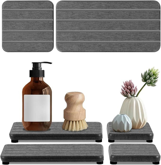 4PCS Fast Drying Diatomite Stone Soap Tray for Bathroom and Kitchen, Vanity Tray, Water Absorbing Coaster-NeatNest