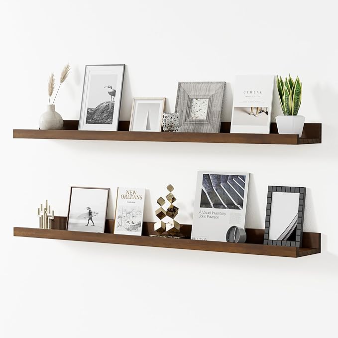 Floating Shelves for Wall, 36 inch Solid Wood Picture Ledge Shelf, Picture Shelf for Wall with Ledge, Floating Book Shelves for Living Room Bedroom Kitchen Nursery Decor, Walnut, Set of 2-NeatNest