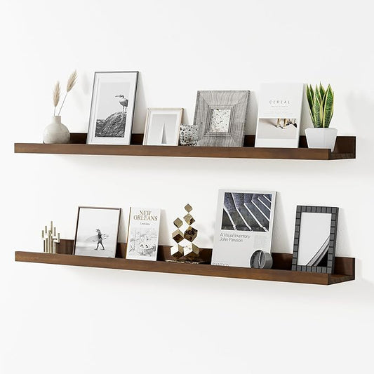 Floating Shelves for Wall, 36 inch Solid Wood Picture Ledge Shelf, Picture Shelf for Wall with Ledge, Floating Book Shelves for Living Room Bedroom Kitchen Nursery Decor, Walnut, Set of 2-NeatNest
