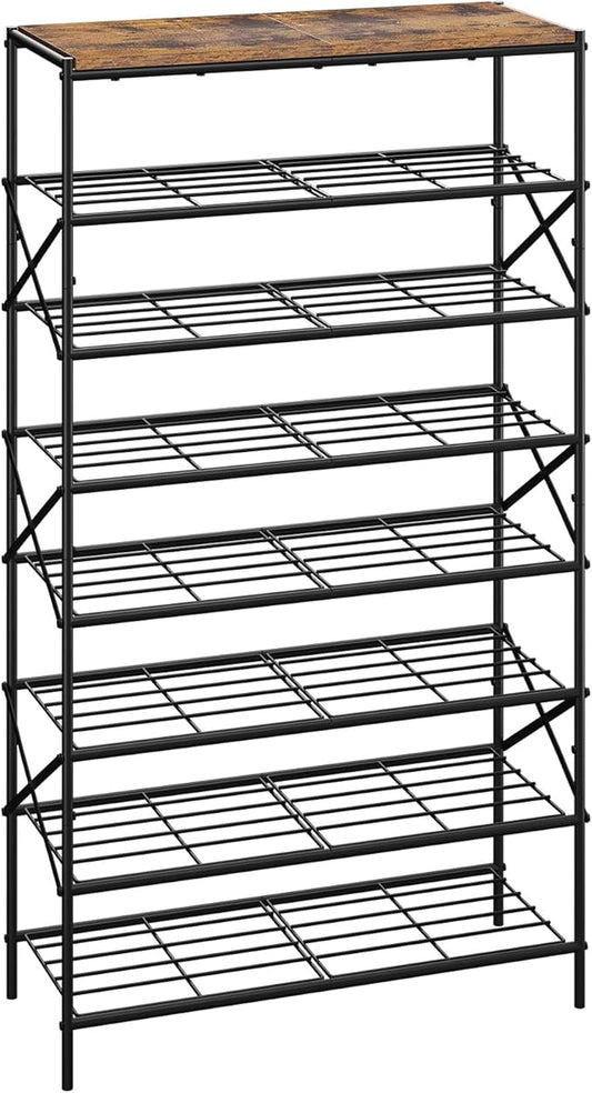IBUYKE 8 Tier Shoe Rack, Large Capacity Shoe Storage Organizer for 32 Pairs of Shoes, Metal Shoe Storage Rack with Shelf for Entryway Hallway Closet Garage, Rustic Brown and Black TXJ018H-NeatNest