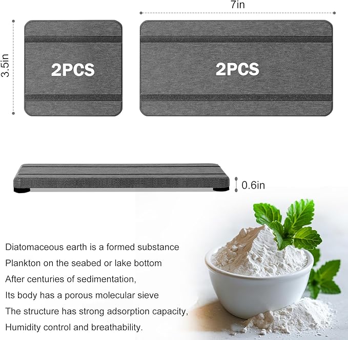 4PCS Stone Drying Trays for Bathroom Sink and Kitchen Counter, Water Absorbing Stone Tray with Diatomaceous Earth, Soap Dish and Coaster-NeatNest