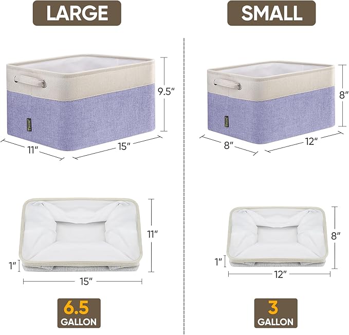 BALEINE 2 Pack Fabric Storage Bins for Shelves, Linen Storage Baskets for Organizing, Decorative Closet Bins for Clothes, Home (Lavender, 15''x11''x9.5'')-NeatNest