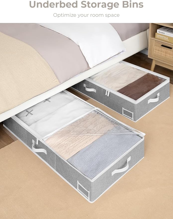 StorageWorks Extra Large Under Bed Storage Containers with Handles and Label Holder, 2 Pack Ultra-thick Fabric Underbed Bins, Closet Organizer for Clothes, Blankets, Sweater-NeatNest