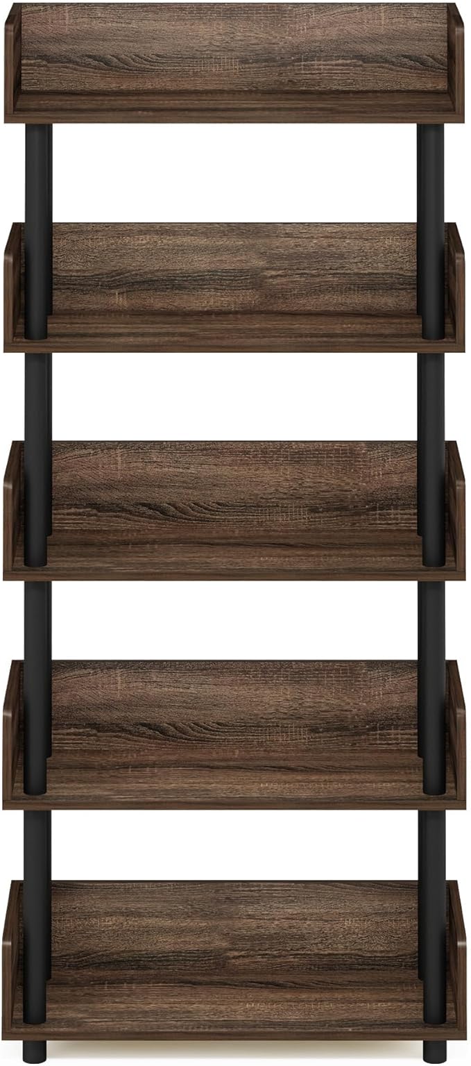 Furinno Turn-N-Tube 5-Tier Toolless Freestanding Multipurposes Display Rack, Walnut-NeatNest