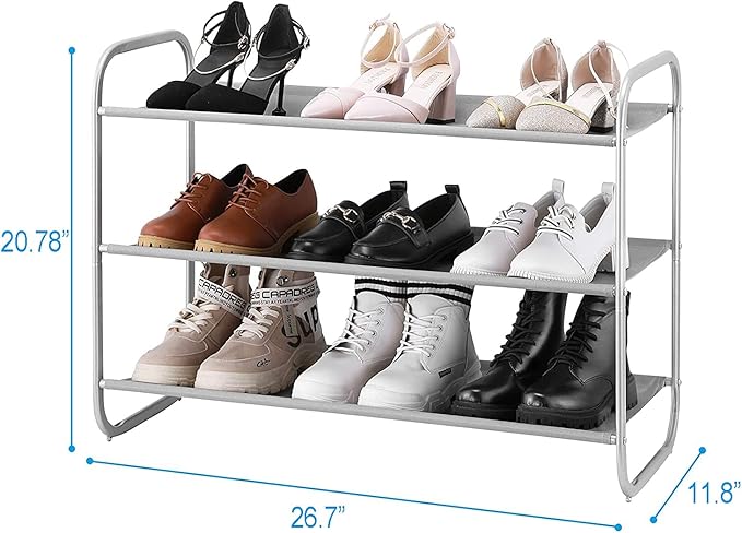 MAX Houser 3-Tier Shoe Rack, Fabric Shoe Shelf for Closet Bedroom Entryway (Light Gray)-NeatNest