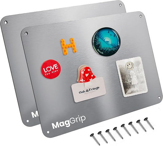 9 inches x 6.5 inches Stainless Steel Plate for Magnets, 3M Adhesive Back, Mounting Screws, Ideal for Magnetic Shelf, Spice Holders, Fridge Magnets. Mount Anywhere! (Silver, 2 Pack)
