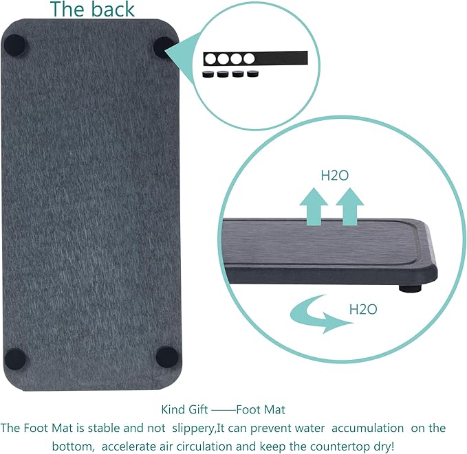 2 Pcs Water Absorbing Stone Trays, Kitchen/Bathroom Sink Soap Dish, Diatomite Tray Used for Hand Soap & Cosmetic Bottles in The Modern Home, 4" W x 8.3" L, Dark Gray-NeatNest