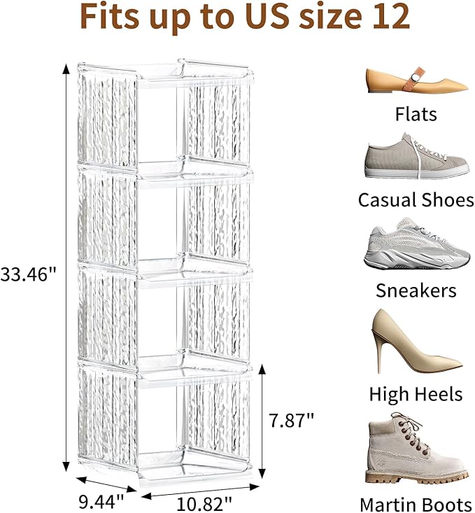 HAIXIN Shoe Rack for Closet - 5 Tier Vertical Ice Clear Shoe Rack Organizer Cabinet for Front Door Entrance, Large Stackable Shoe Tower Shelf for Entryway, Narrow Slim Shoe Holder for Corner - Clear-NeatNest