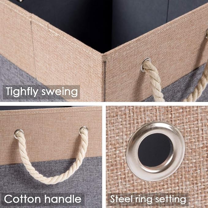 PRANDOM Large Foldable Cube Storage Bins 13x13 inch [4-Pack] Fabric Linen Storage Baskets Cubes Drawer with Cotton Handles Organizer for Shelves Nursery Closet Bedroom Khaki-NeatNest