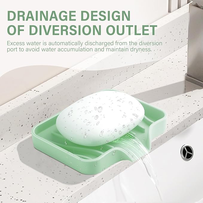 2PCS Self Draining Soap Holder,Spofit Silicone Soap Dish, Suitable for for Kitchen, Bathroom, Shower, Bath Tub,Soap Container (Light Green)-NeatNest