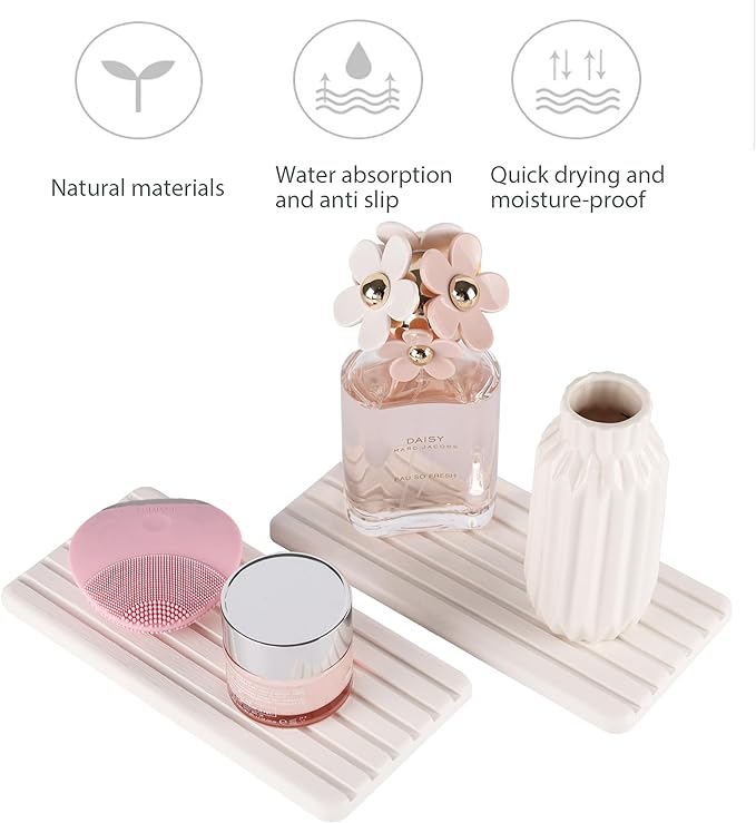 2 PCS Water Absorbent Diatomite Coasters Rectangle, Grooved Design, Water Absorbing Stone Used for Hand Soaps & Plants & toiletries in The Modern Home-NeatNest