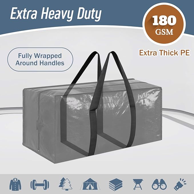 12 Pack Extra Heavy Duty Large Moving Bags with Strong Zipper & Comfortable Handles, Sturdy & Durable Clothes Storage Bags Totes Bins, Packing Moving Boxes for College Supplies, Black-NeatNest