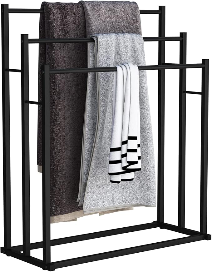 Honiter Towel Racks for Bathroom, 3 Tier Free Standing Towel Rack, Blanket Drying and Display Rack for Oversized Bath Towels Bathroom Accessories, Next to Tub or Shower