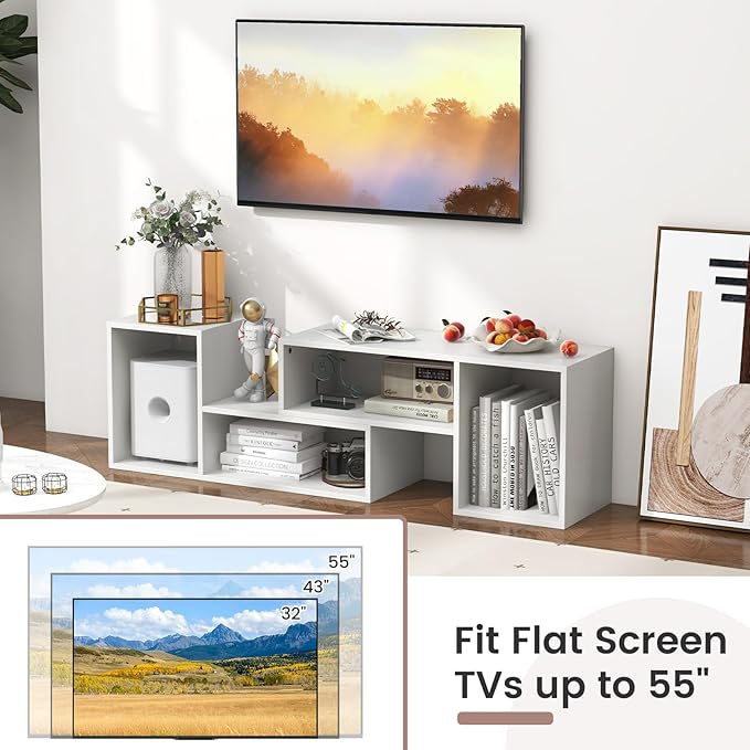 Giantex Bookshelf TV Stand for TVs up to 55", 2 Pieces Free-Combination Entertainment Center with Storage Cubes, Modern Media TV Console Table, Open Storage Bookcase for Living Room, Bedroom (White)-NeatNest