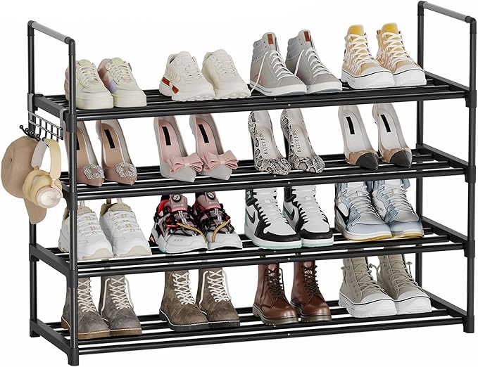 Metal Shoe Rack - 4-Tier Shoe Organizer with Adjustable Shelf Height, Sturdy Shoe Storage Shelf, Perfect for Front Door Entrance, Closet & Entryway, Easy to Assemble, DIY Layering Options (M - 4 Tier)-NeatNest