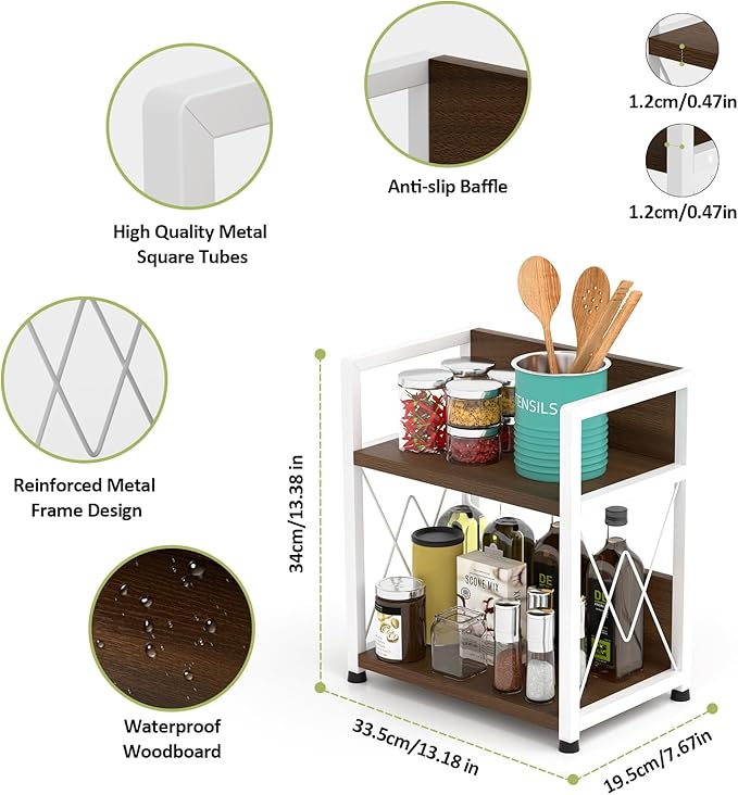 Aduanbang Coffee Bar Accessories Organizer, 2 Tier Wooden Kitchen Counter Shelf, Coffee Organizer Station for Countertop, Condiment Rack for Mugs, Cups, Cream, Syrup-NeatNest