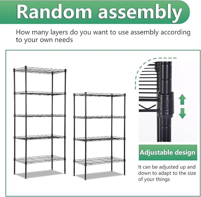 BestOffice Garage Shelving 5 Tier Metal Storage Shelves 750lbs Weight Capacity Heavy Duty Wire Shelving NSF Certified Utility Shelves with Leveling Feet for Garage Home Office, Black-NeatNest