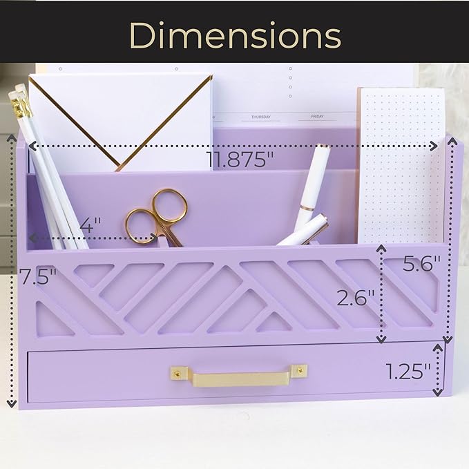 BLU MONACO Mail Organizer Countertop Kitchen - Purple Wood Desk Storage with Drawer - Mail Sorter or Bill Holder for Desk - Farmhouse Accessories & Mail Basket for Counter-NeatNest