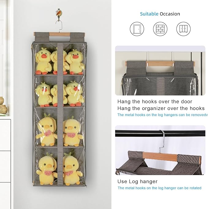 Clear Hanging Handbag Storage Organizer with Zippers, Door Purse Organizer Space Saving 4 Pockets for Closet Bedroom Living Room (Brown)-NeatNest