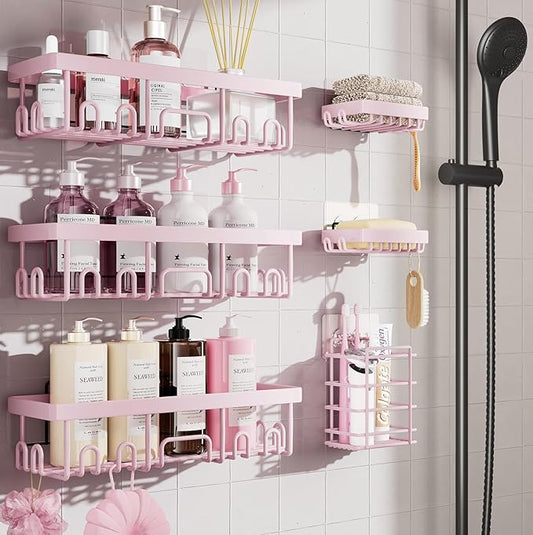 Veken Rustproof & Waterproof Shower Caddy 6-Pack, No Drilling Adhesive Shelves Rack with Soap Holder, Large Capacity Bathroom Organizers and Storage, Wall-Mounted Kitchen & Home Decor-NeatNest