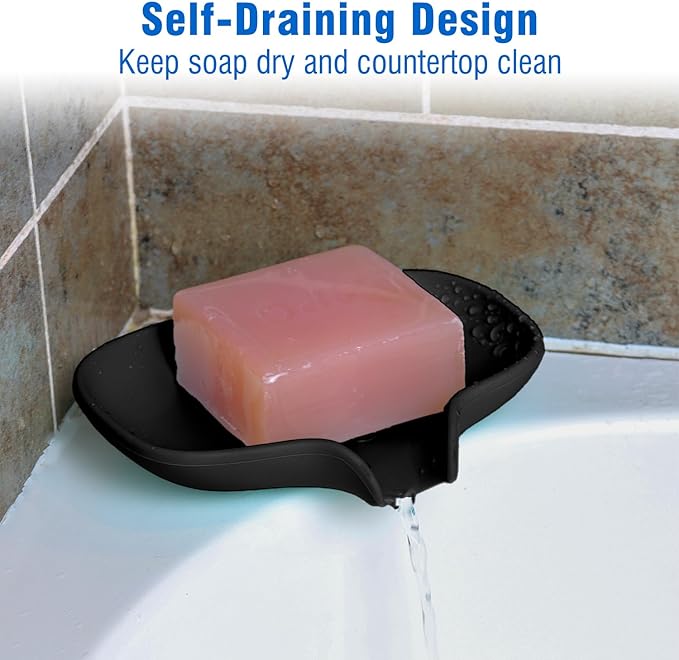 3 Pack Soap Dish, Soap Dishes for Bathroom, Shower, Silicone Soap Bar Holder, Soap Tray for Kitchen, BPA-Free, Dishwasher Safe (Black)-NeatNest