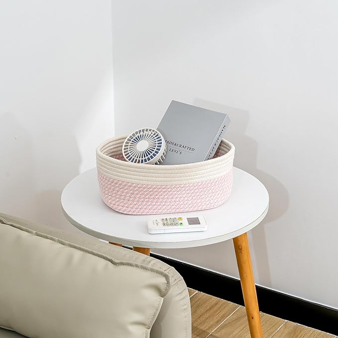 CubesLand Rectangle Organization/Storage Basket, Natural Cotton Rope Woven Baskets for Organizing, Small Basket for Kids, Baby Nursery, Cat Dog Toy Baskets, Organizer Bins for Shelves 3 Packs-NeatNest