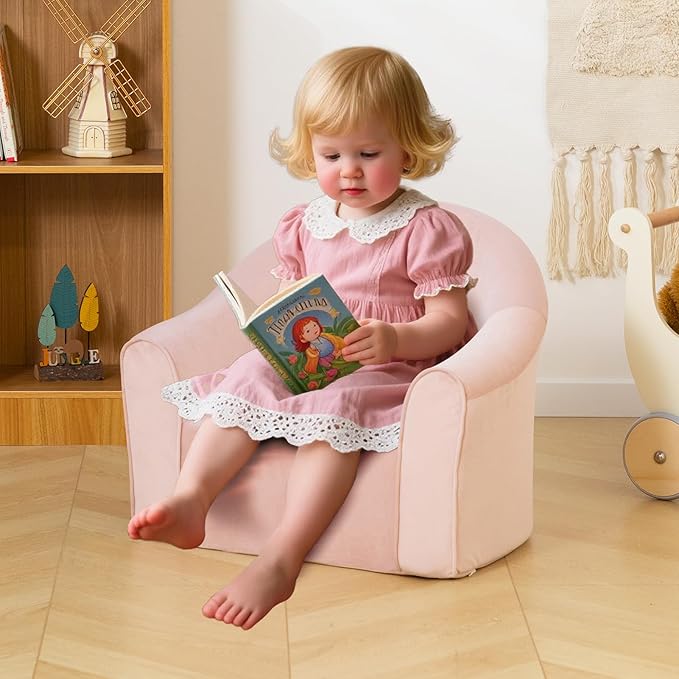 ALIMORDEN Adorable Toddler Chair, Snuggly Soft Foam Seat for Little Ones with Removable Washable Cover - Small Kids Reading Couch, Pink-NeatNest