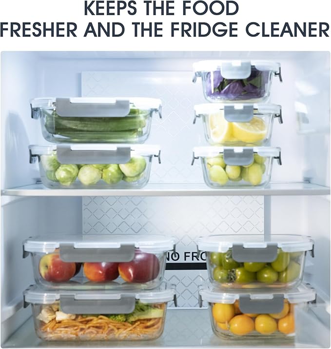 18 Pieces Glass Food Storage Containers with Lids,Airtight Glass Meal Prep Containers,Glass Storage Containers Set for Kitchen,Pantry BPA Free & Leak Proof (9 lids & 9 Containers)-NeatNest