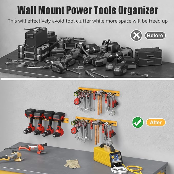 CCCEI 3 Modular Pegboard Strip Storage, Metal Peg Slat Wall Mount for Garage, Basement, Garden, Laundry Room Organization. Flexible Tool Organizer for Rake, Shovels, Crafting. Gifts for Men, Yellow.-NeatNest