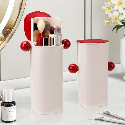 Makeup Brush Holder Organizer with Lid,Makeup Organizer with One Touch Open,4 Slot Make up Brushes Cup for Cosmetics, Make Up Brush, Bathroom Vanity Desktop Dustproof Organizers-NeatNest