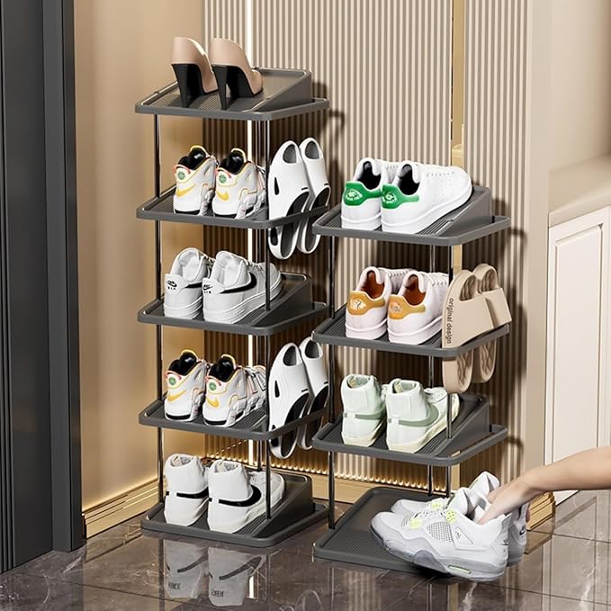 Vertical Shoe Rack,5 Tiers Stackable Shoe Rack for 10 Pairs, Narrow Shoe Tower,Space Saving, for Entryway, Living Room, Bedroom,Closet,DIY Free Standing Shoe Organizer(Black, 5 Tiers)-NeatNest