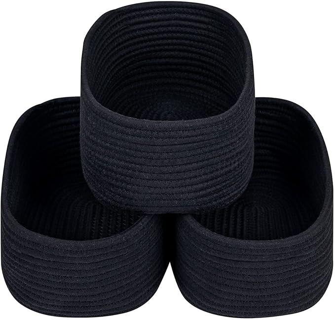 CubesLand Black Baskets Bins for Organizing,Small Woven Storage Baskets for Shelves,Cute Closet Cube Bins Set 3,Baby Nursery Toys Cube Bin,Home Decor Organization Storage-NeatNest