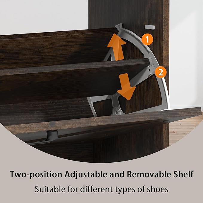 Hidden Shoe Storage Cabinets with 2 Flip Drawers and Metal Legs, Freestanding Narrow Shoe Organizer Rack for Entryway, Rustic Brown-NeatNest