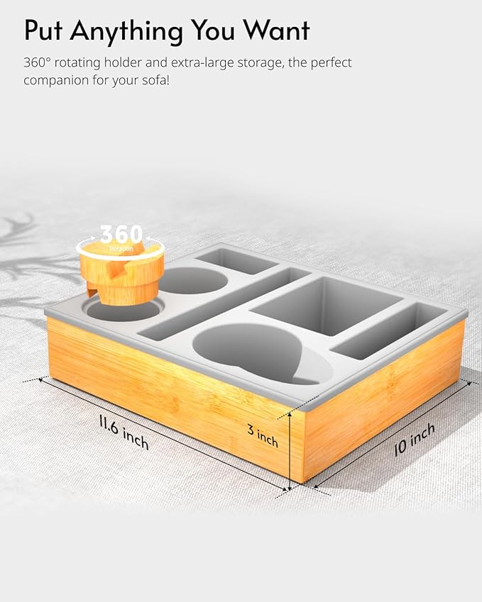 Couch Cup Holder Tray - Couch Organizer Caddy, Silicone Beach Caddy with Cup Holder, Sofa and Bed Drink Holder and Couch Tray Table for Snacks Beverage Remote (Gray)-NeatNest