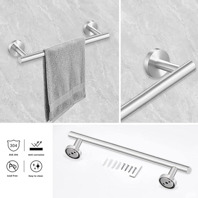 Cilee 8 Piece Brushed Nickel Bathroom Hardware Set, 24inch Bathroom Towel bar+Towel Ring+Toilet Paper Holder+ Robe Towel Hook, SUS304 Stainless Steel Bathroom Accessory Set-NeatNest