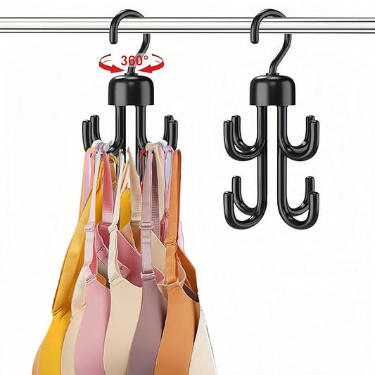 2Pcs Tank Top Hanger, Rotatable Bra Hangers for Closet Organizer, Max 48 Storage Capacity Belt Hanger, Plastic Space Saving Closet Organizers Apartment Dorm Essentials for Bra Tank Top Belt Tie, Black-NeatNest