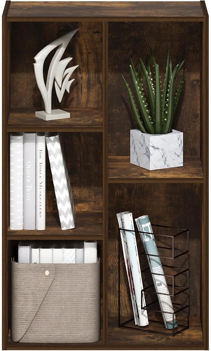 Furinno Luder 5-Cube Open Shelf Bookcase, Bookshelf, Amber Pine-NeatNest