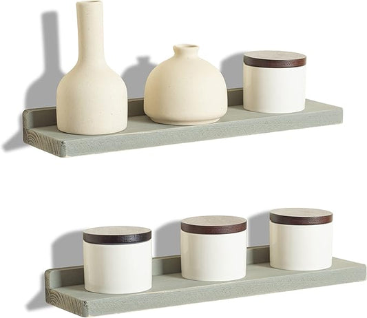 Freezing point Floating Shelves for Wall Set of 2 Natural Wood 16Inch Wall Shelf Decor Plant Display Collectibles Mounted Kitchen Bathroom Bedroom Corner Decorative Storage Stand Grey-NeatNest