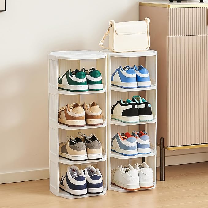 Small Shoe Rack, 10 Tier Plastic Vertical Shoe Rack for Small and Narrow Spaces, Free Standing Shoe Organizer for Closet, Entryway-NeatNest