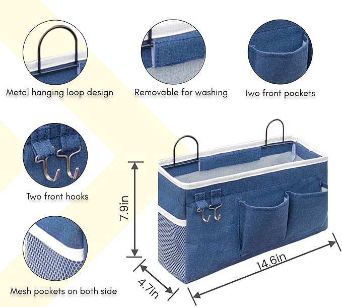2pcs Large Wall Hanging Organizer Bag, Linen Fabric Door Hanging Storage Baskets with Pockets, Waterproof Bin for Kitchen, Bedroom, Office, RV Camper (Blue)-NeatNest
