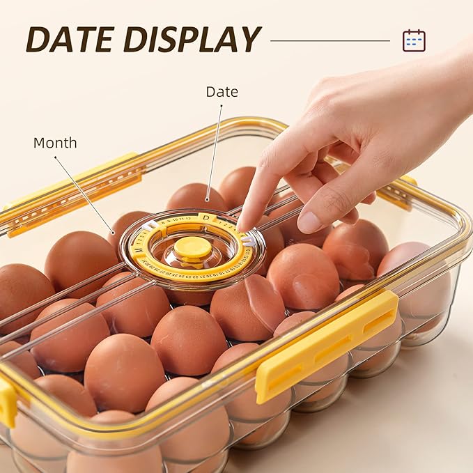 CottonColors Egg Holder for Fridge - 18 Container for Refrigerator, Plastic Organizer, Stackable Storage With Lids for Timer-NeatNest