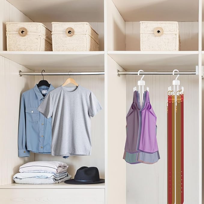 3Pcs Tank Top Hanger, Rotatable Bra Hangers for Closet Organizer, Max 72 Storage Capacity Belt Hanger, Plastic Space Saving Closet Organizers Apartment Dorm Essentials for Bra Tank Top Belt Tie, White-NeatNest