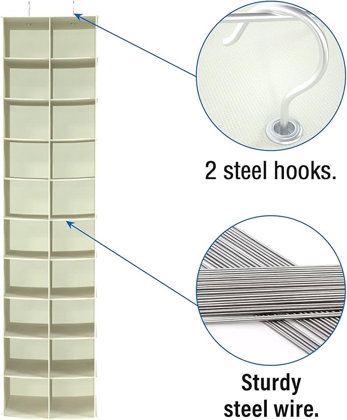 coastal rose Hanging Shoe Organizer for Closet, 20 Sections Hanging Closet Organizers and Storage Shelves, Space Saving Shoe Storage Rack Holder, Beige, 12''W×12''Dx 50''H-NeatNest