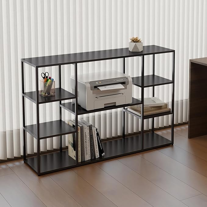 47 Inch Metal Console Table with 8 Storage Shelves,Extra Long Entryway Table,Narrow Sofa Table,Hallway Table for Entrances to Corridor,Foyer,Living Room (Black, 47.24×11.81×31.5in)-NeatNest