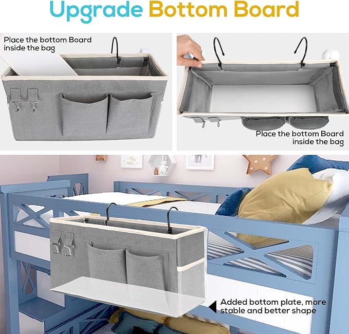 2pcs Bedside Caddy Hanging Storage Bag, Water Cup Holders, Organizer Baskets with Pockets for Bunk Bed Shelf, Hospital Beds, Loft & Dorm Rooms Accessories (Bedside bag-Grey)-NeatNest